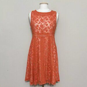 Sundance Womens Dress 8 Emma Coral Lace Fit Flare Special Midi Beachy Feminine